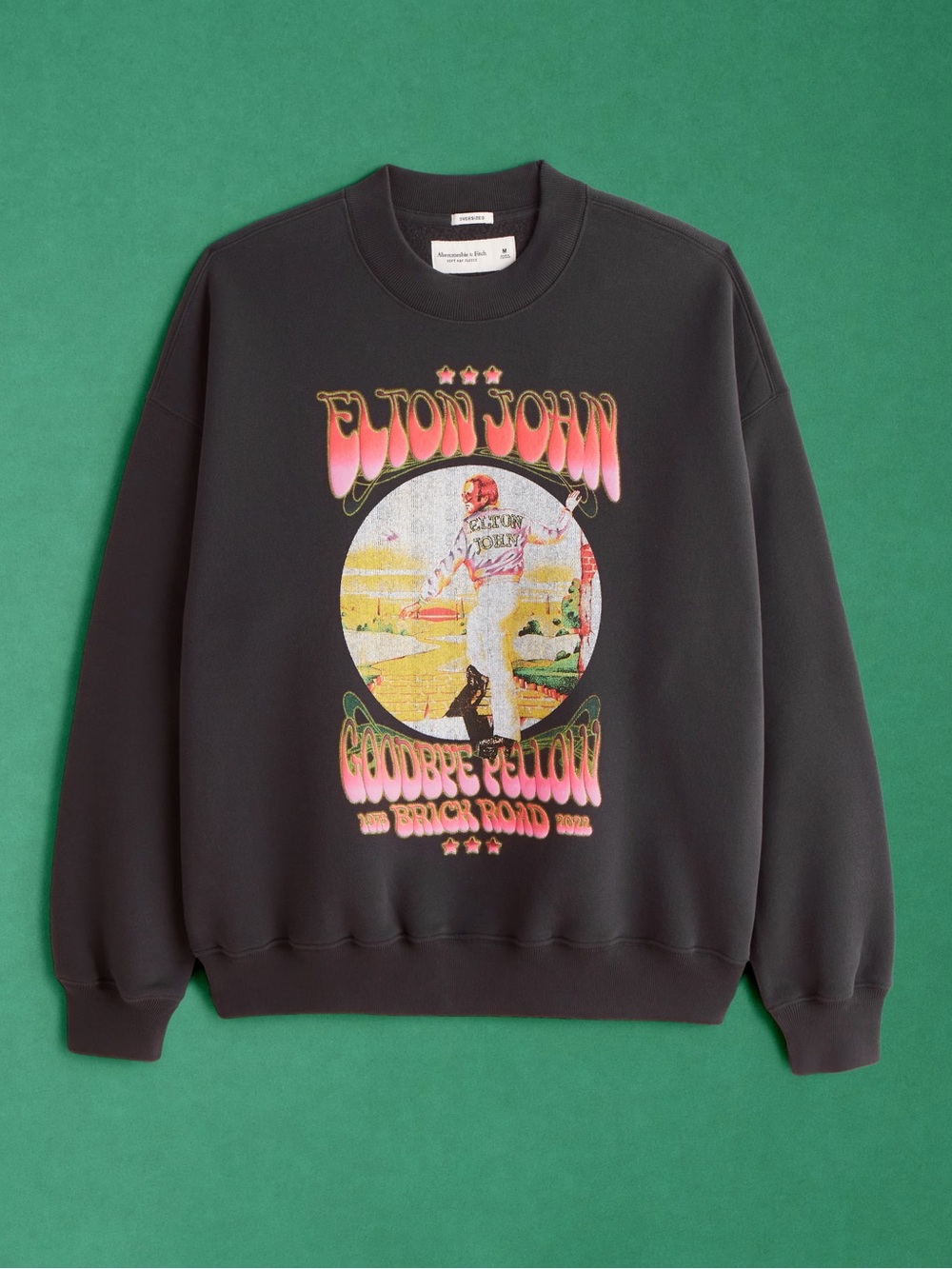 Abercrombie & Fitch Oversized Gray Elton John Glittery Crewneck Sweatshirt M - Picture 2 of 7